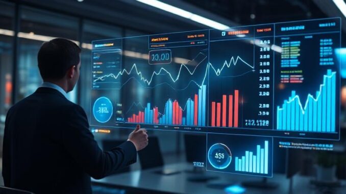 38d6f7f3-75ea-4f81-948c-f1fee62b7ebf Futuristic market dashboard displaying real-time trends and strategic insights in a high-tech office