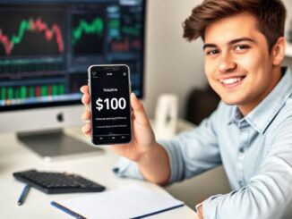 Beginner investor starting with $100 using a smartphone to invest in stocks and ETFs