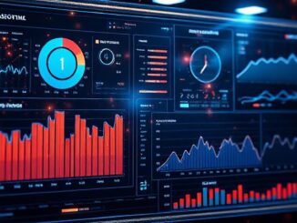 Futuristic data analytics dashboard with real-time trends and AI-driven insights